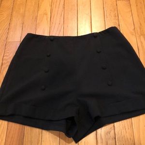 Black crepe button front shorts